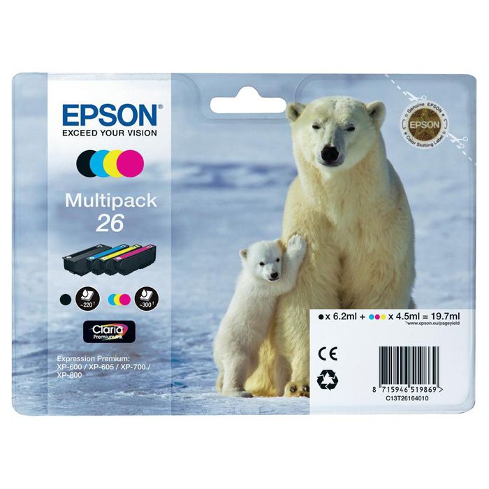 Multipack Tinta Epson 26 Oso Polar 4 Colores C13T26164010