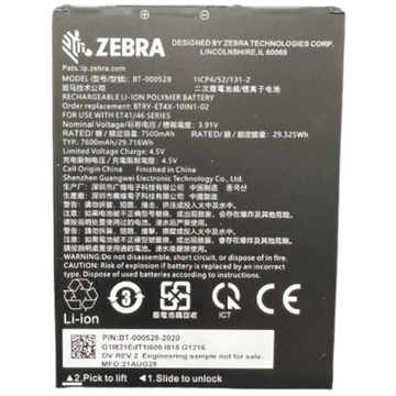 Accesorio TPV Zebra BT-000528 Batería BTRY-ET401-10INC-01