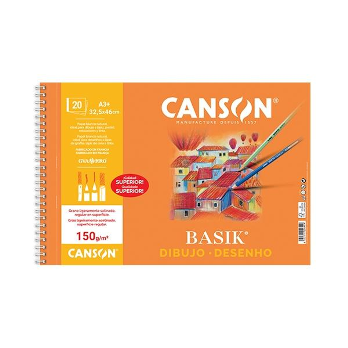Bloc Canson de Dibujo con Espiral Basik 20H 150G 325X460MM Blanco