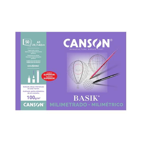 Bloc Canson Encolado Papel Milimetrado Basik 50H 100G A3