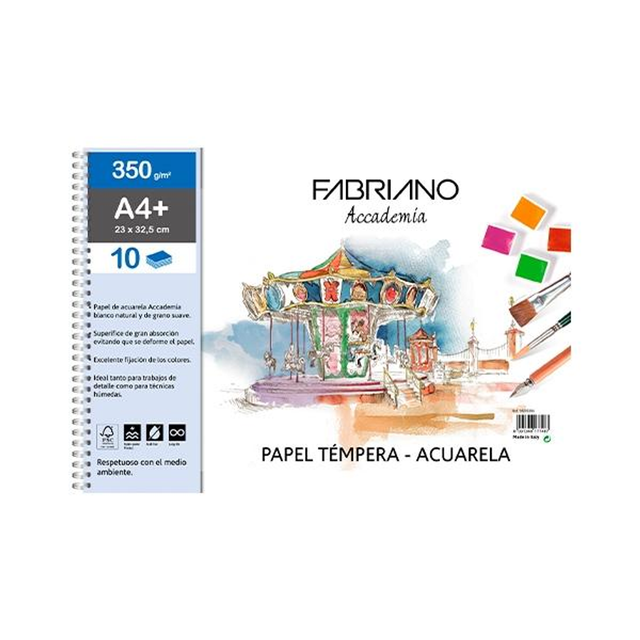 Bloc Fabriano Espiral Papel Acuarela 10H 350G A4+