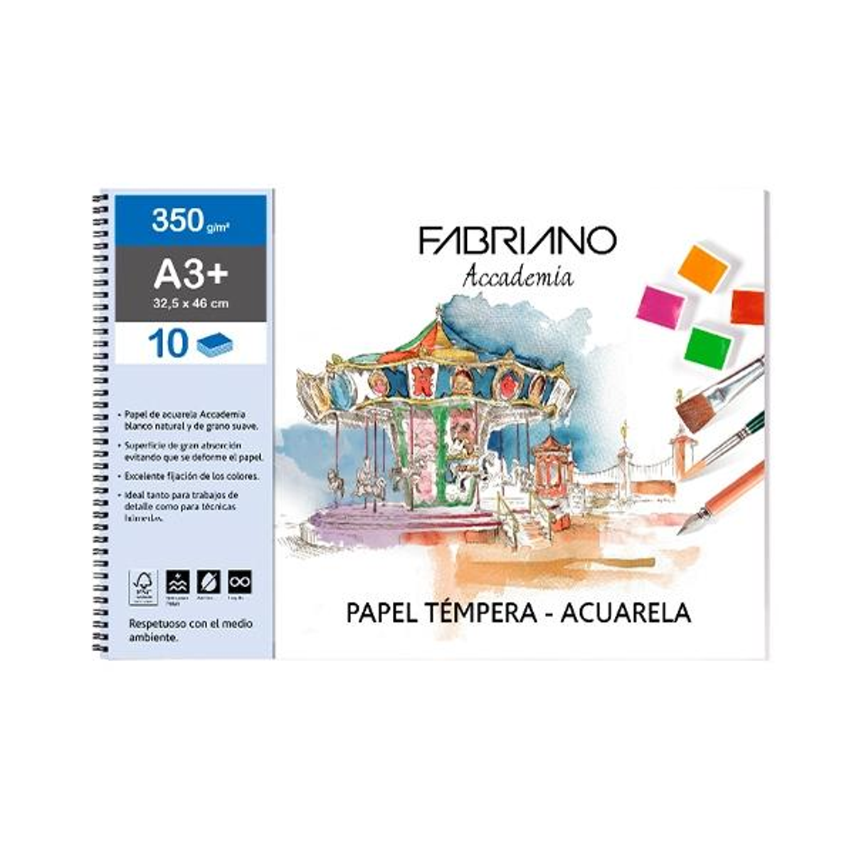 Bloc Fabriano Espiral Papel Acuarela 10H 350G A3+