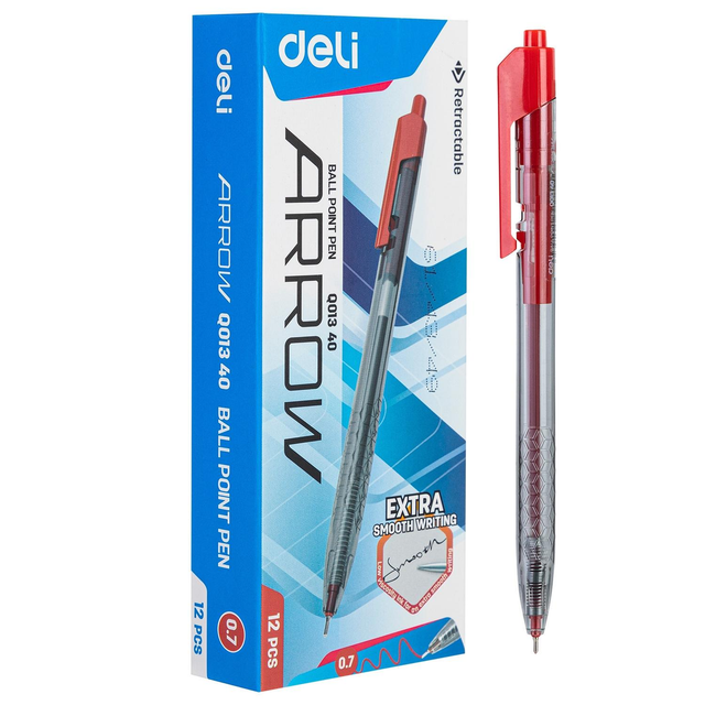 Bolígrafo Deli Retractil Arrow Punta Fina 0,7mm Rojo