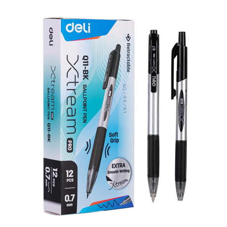 Bolígrafo Deli Retractil Xtream Agarre Suave Punta Fina 0,7mm Negro EQ11-BK