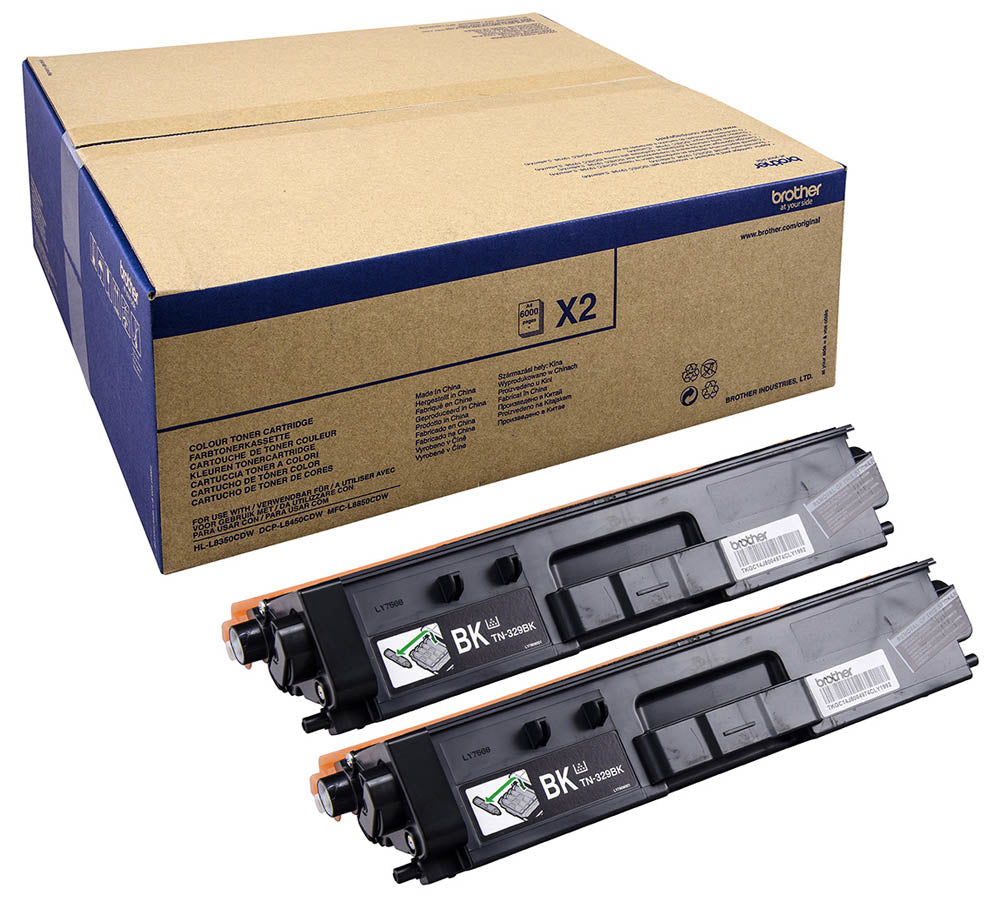 Brother TN329BKTWIN, pack de dos tóneres negros originales de 6.000 páginas cada uno