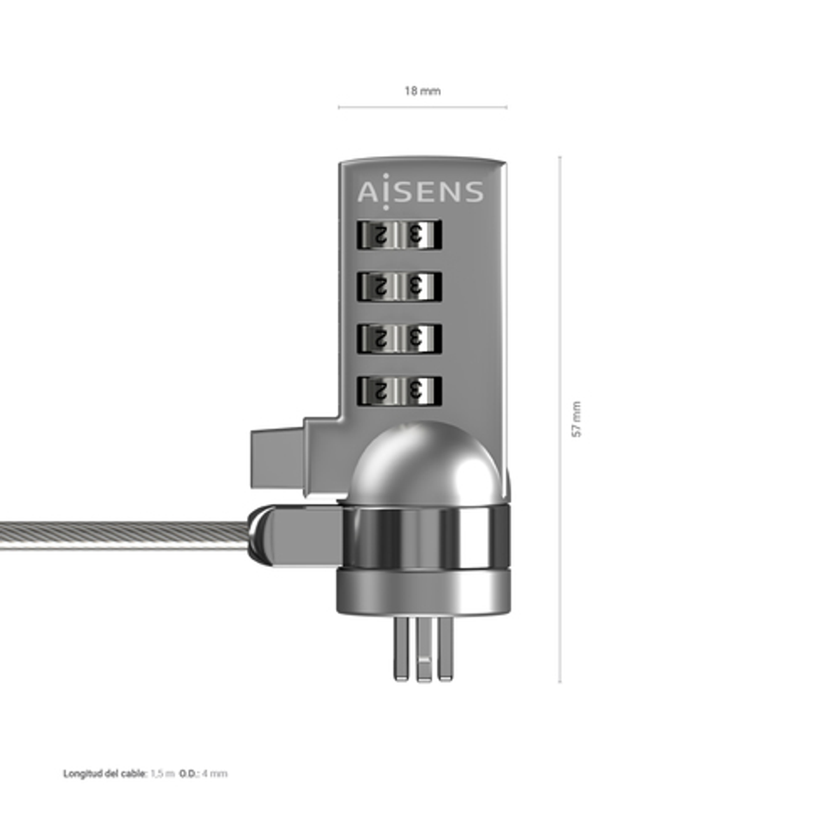 Cable de seguridad AISENS ASLK-D40N01-SL Plata - vista 3