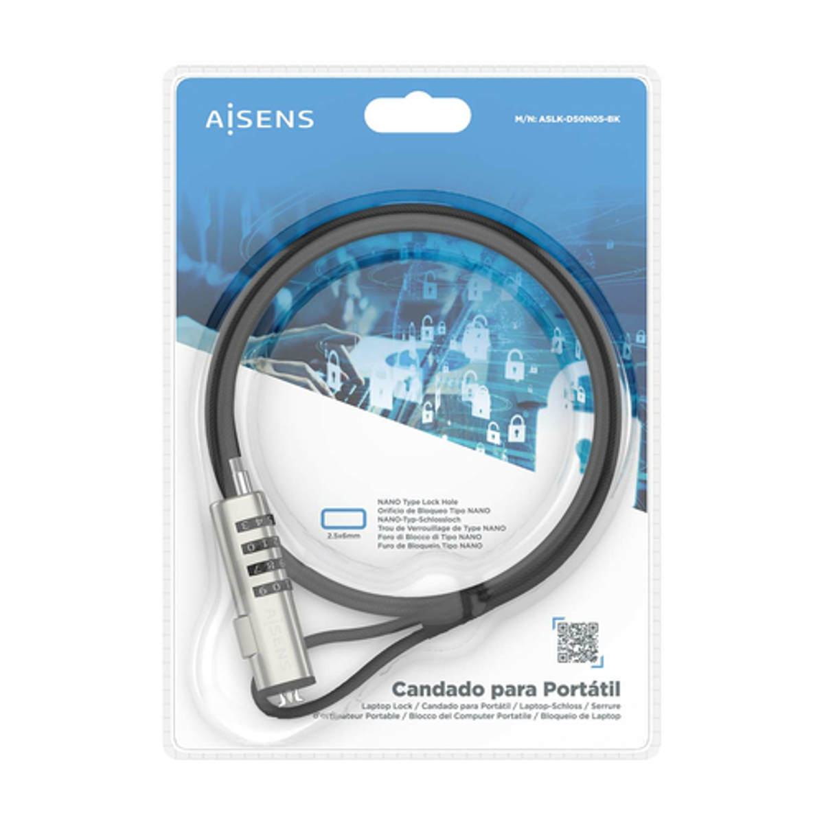 Cable de seguridad AISENS ASLK-D50N05-BK Negro - vista 7