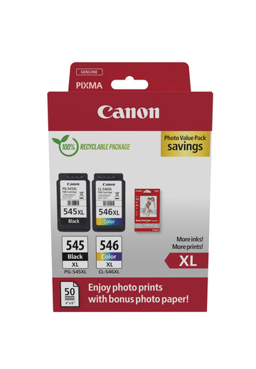 Pack Canon PG-545XL + CL-546XL y 50 hojas fotográficas