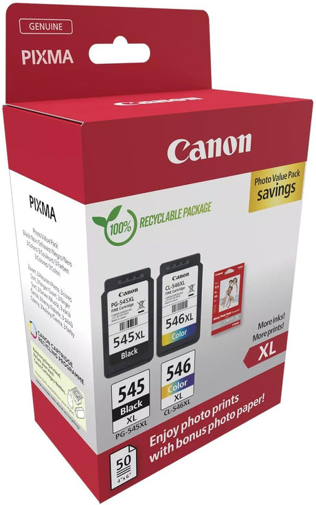 Pack Canon PG-545XL y CL-546XL con 50 hojas fotográficas, 8286B012
