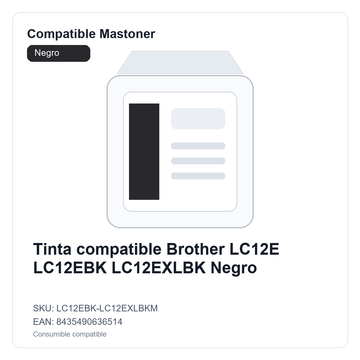 Tinta compatible Brother LC12E LC12EBK LC12EXLBK Negro