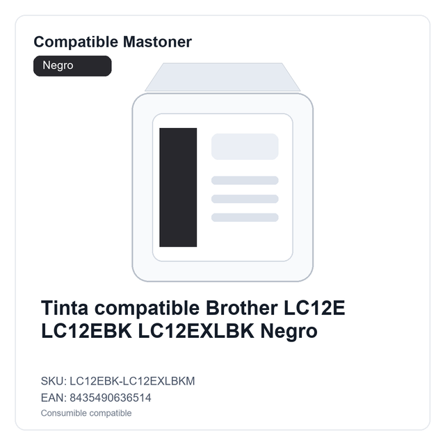 Tinta compatible Brother LC12E LC12EBK LC12EXLBK Negro