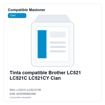 Tinta compatible Brother LC521 LC521C LC521CY Cian