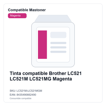 Tinta compatible Brother LC521 LC521M LC521MG Magenta