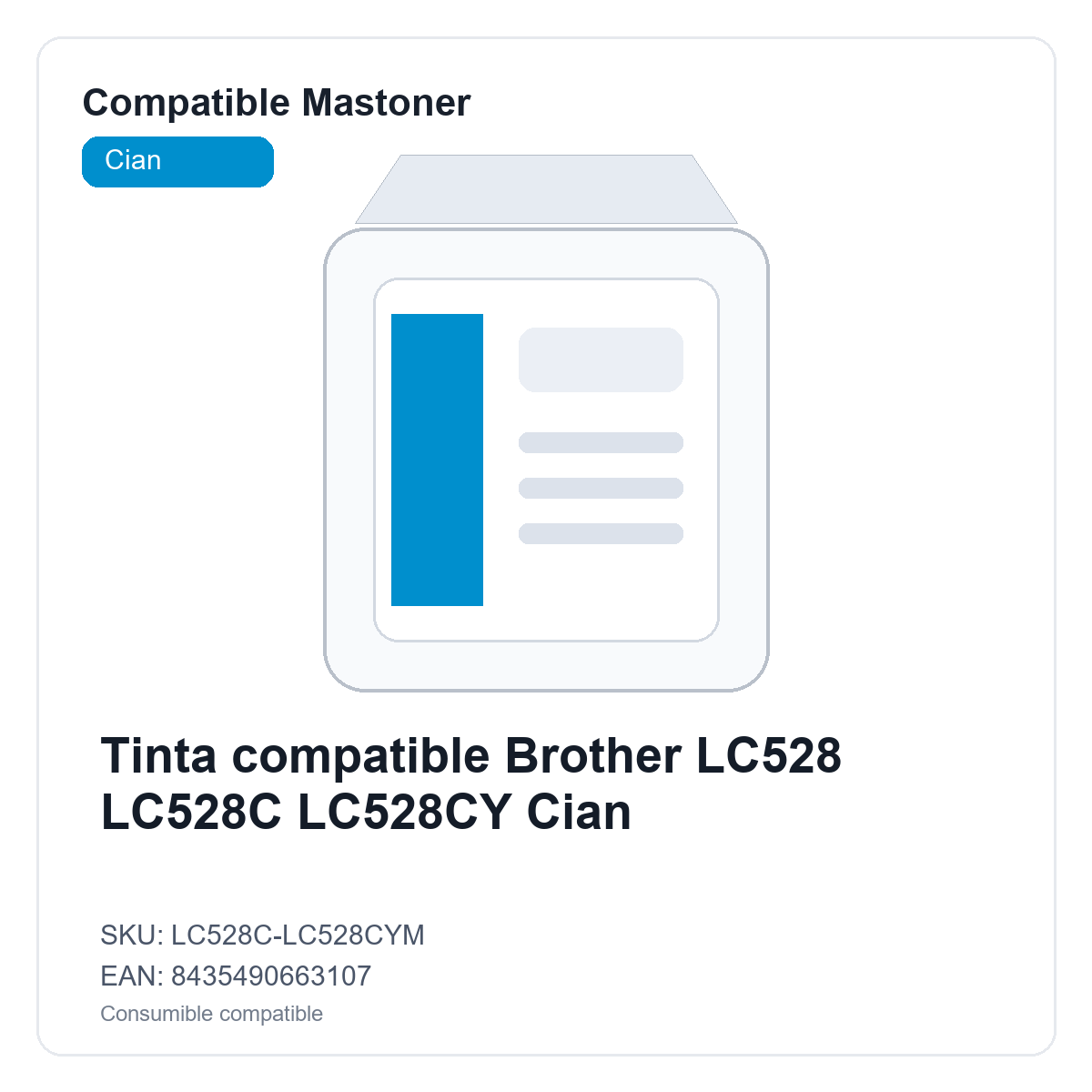 Tinta compatible Brother LC528 LC528C LC528CY Cian