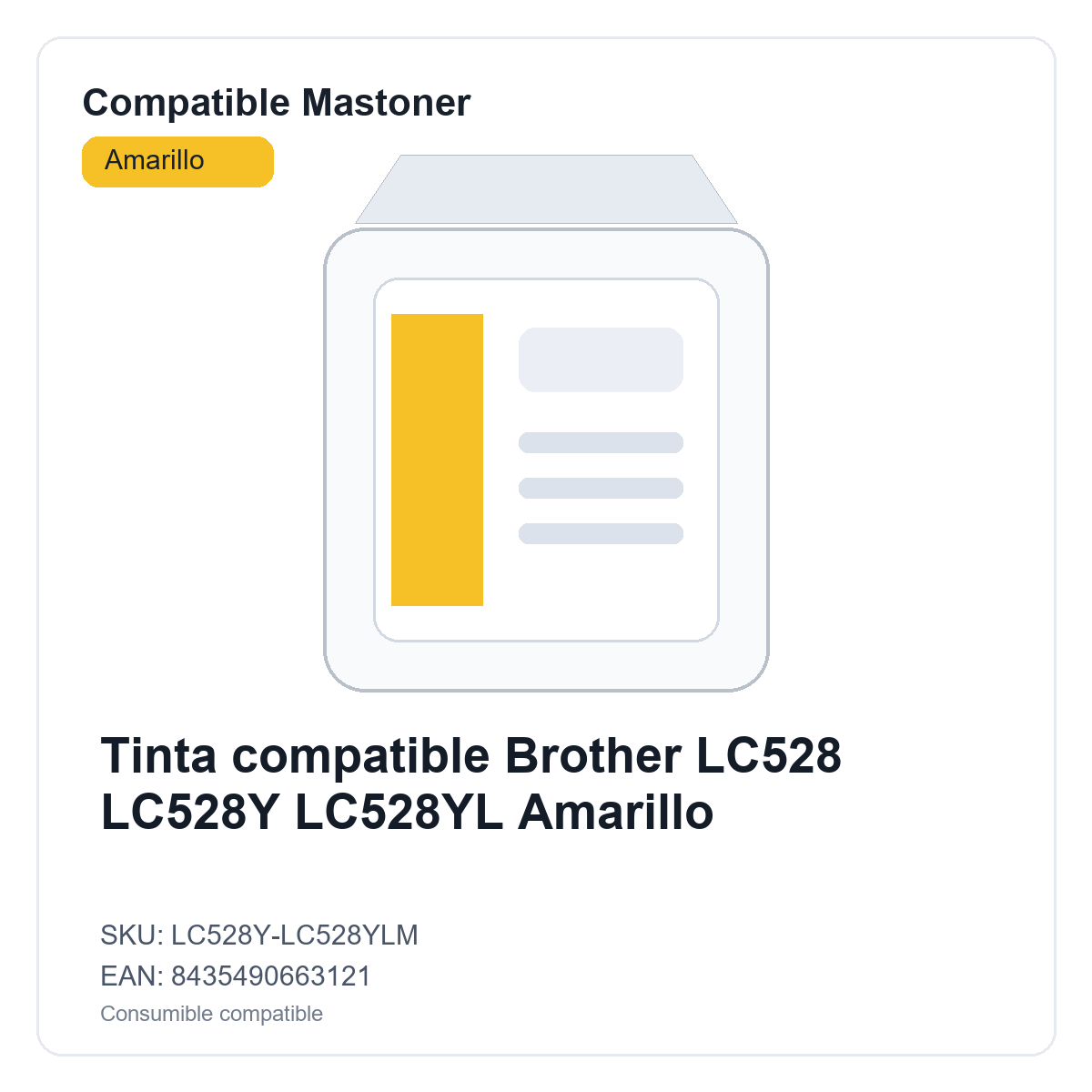 Tinta compatible Brother LC528 LC528Y LC528YL Amarillo
