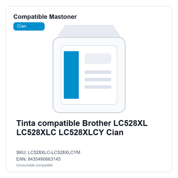 Tinta compatible Brother LC528XL LC528XLC LC528XLCY Cian