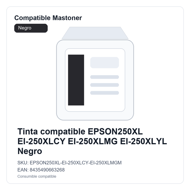 Tinta compatible EPSON250XL EI-250XLCY EI-250XLMG EI-250XLYL Negro