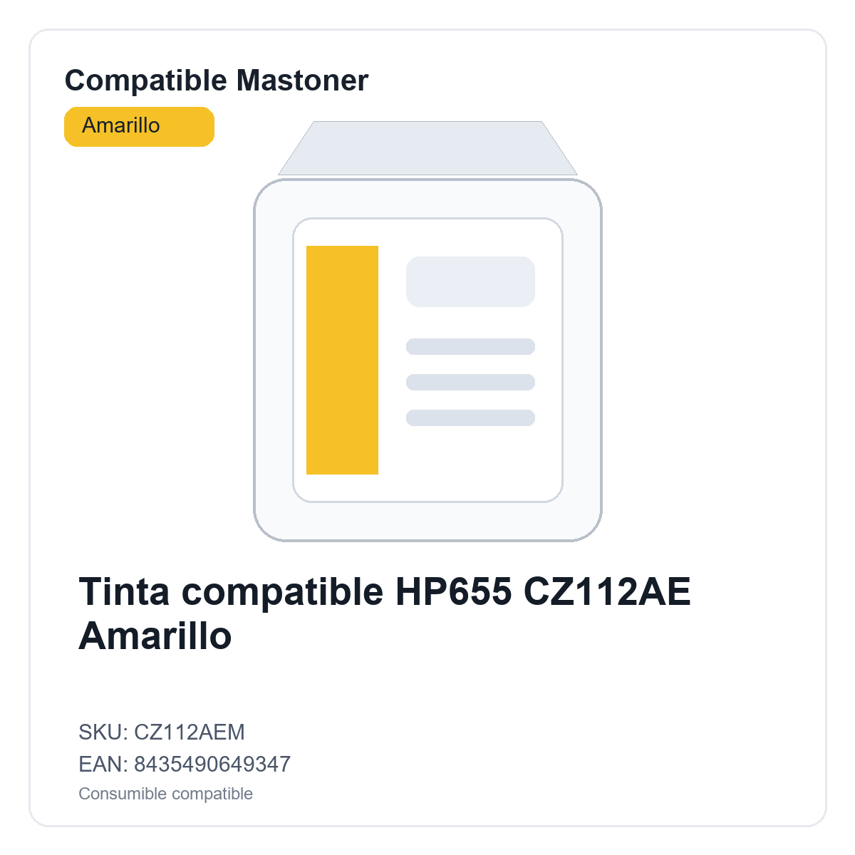 Tinta compatible HP655 CZ112AE Amarillo