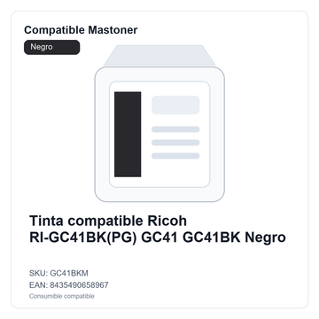 Tinta compatible Ricoh RI-GC41BK(PG) GC41 GC41BK Negro
