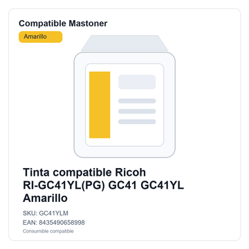 Tinta compatible Ricoh RI-GC41YL(PG) GC41 GC41YL Amarillo