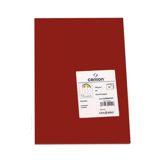 Cartulina Canson Pack de 50 185g A4 Granate