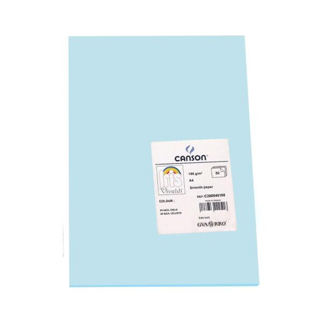 Cartulina Canson Pack de 50 185g A4 Azul Cielo