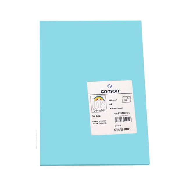 Cartulina Canson Pack de 50 185g A4 Azul Turquesa
