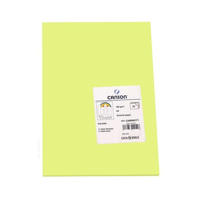Cartulina Canson Pack de 50 185g A4 Verde Manzana