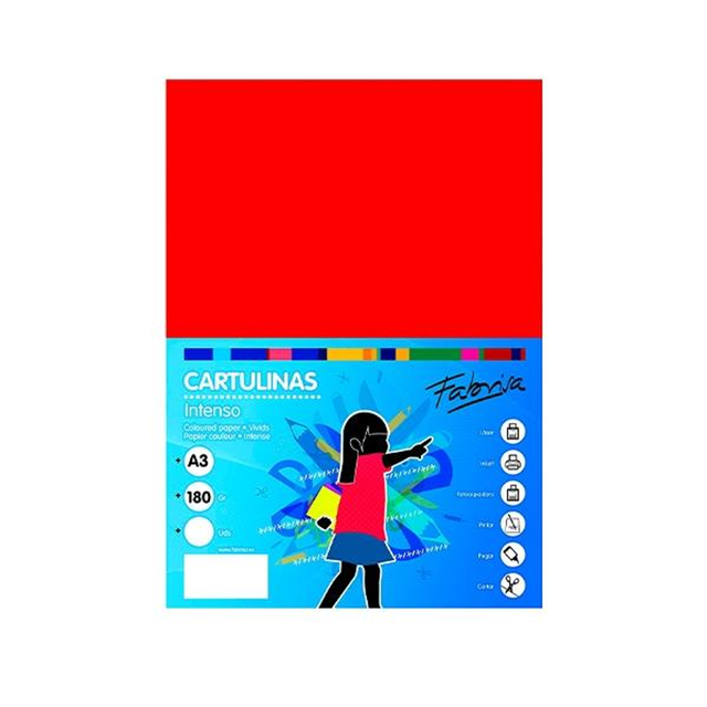 Cartulina Fabrisa Pack de 50 180gr A3 Rojo