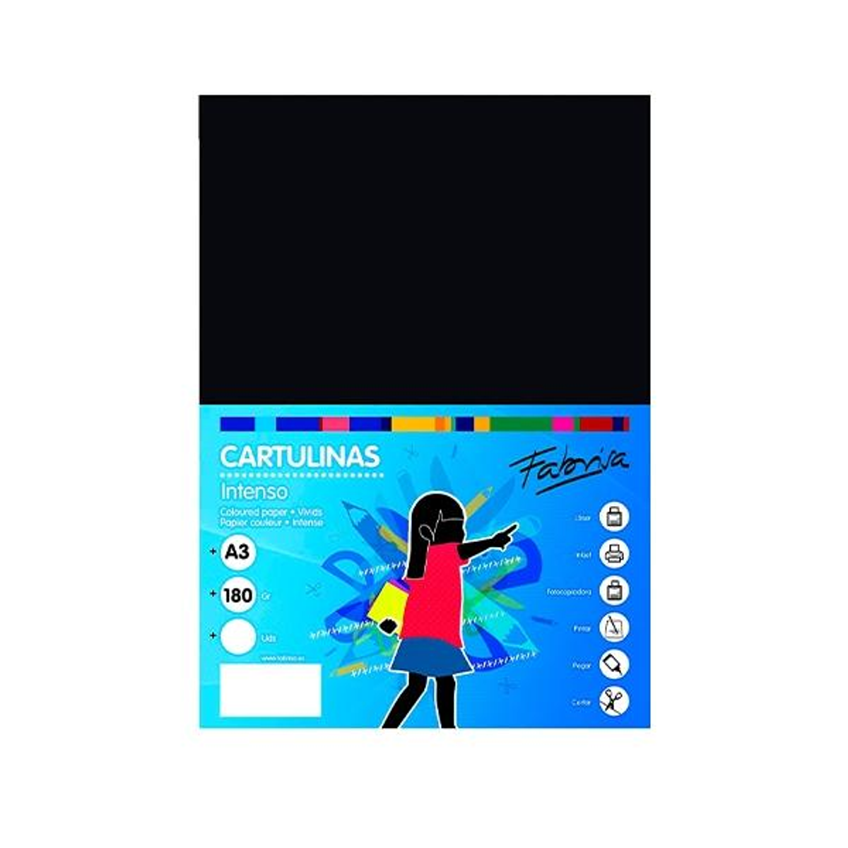 Cartulina Fabrisa Pack de 50 180gr A3 Negro