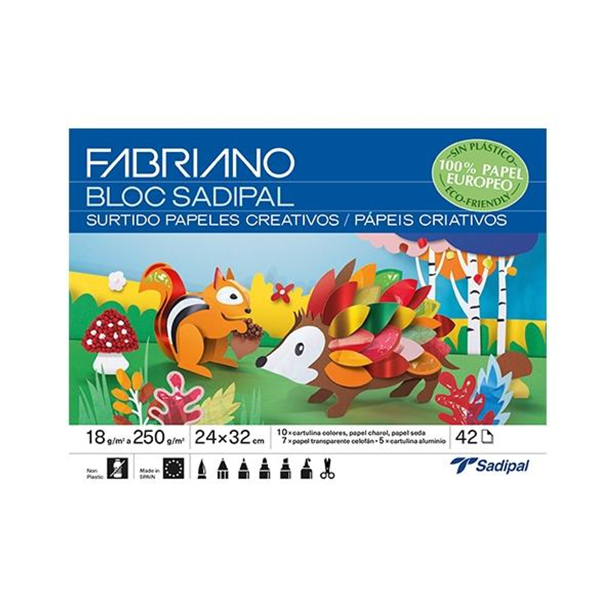 Cartulina Sadipal Cuaderno Manualidades con 10H Seda y Charol 7H Celofan y 5H Metalizada