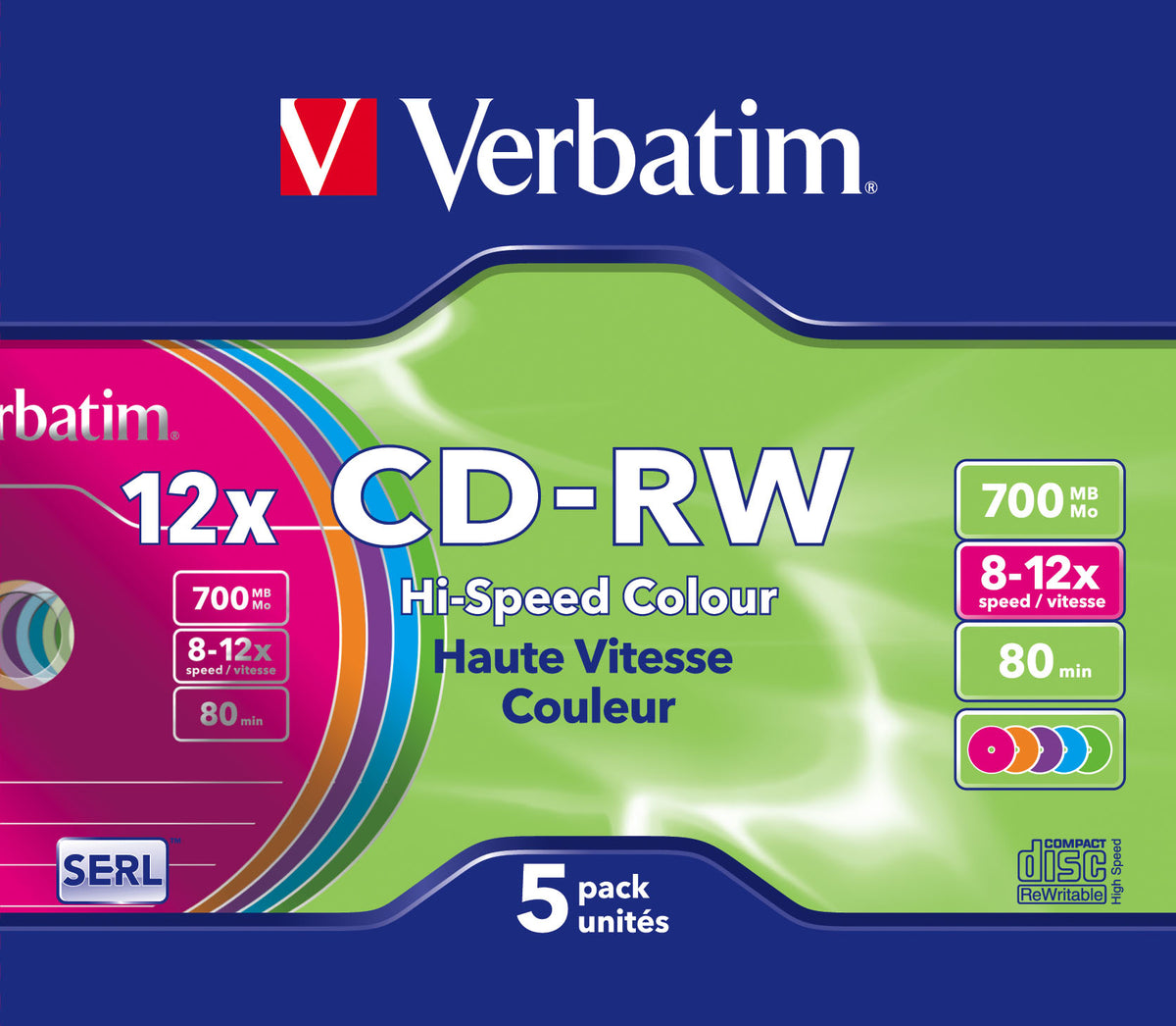 CD-RW Verbatim 43167 700MB 8x-10x, 5 unidades