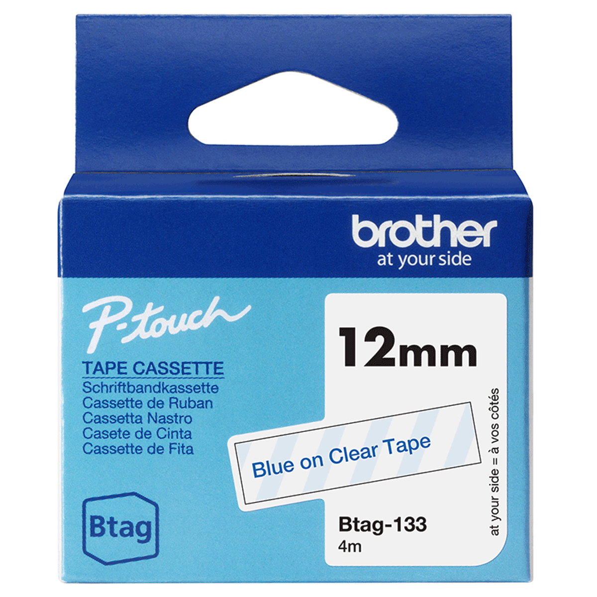 Cinta para rotuladora Brother 12 mm Azul sobre transparente BTAG133