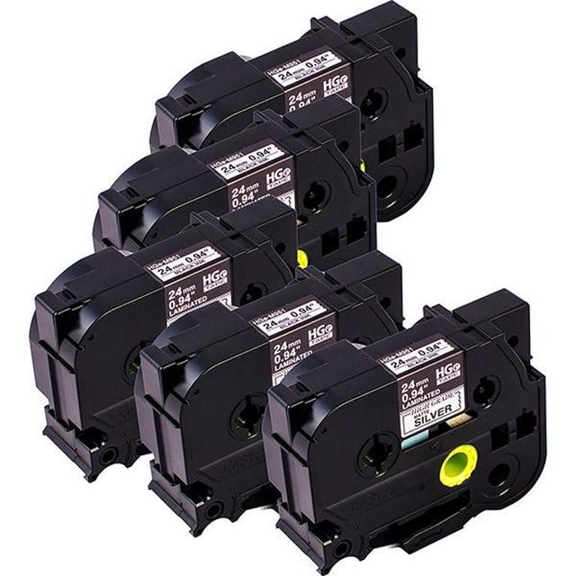 Cinta para rotuladora Brother 24 mm Negro sobre plata HGeM951V5