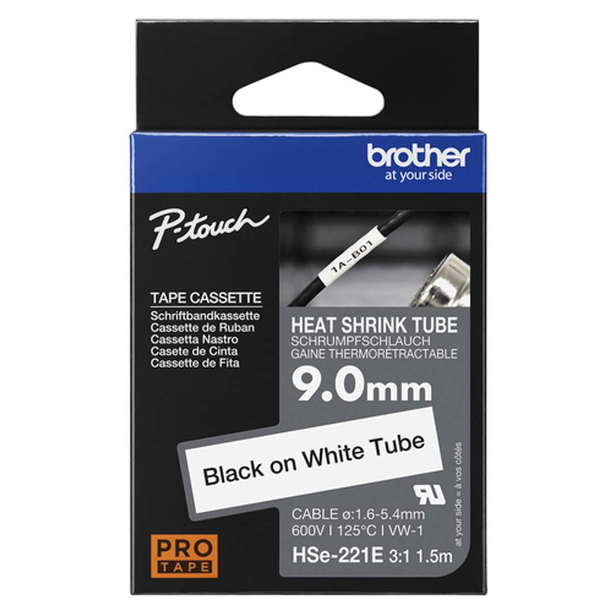 Cinta para rotuladora Brother Negro sobre blanco HSE221E - vista 2