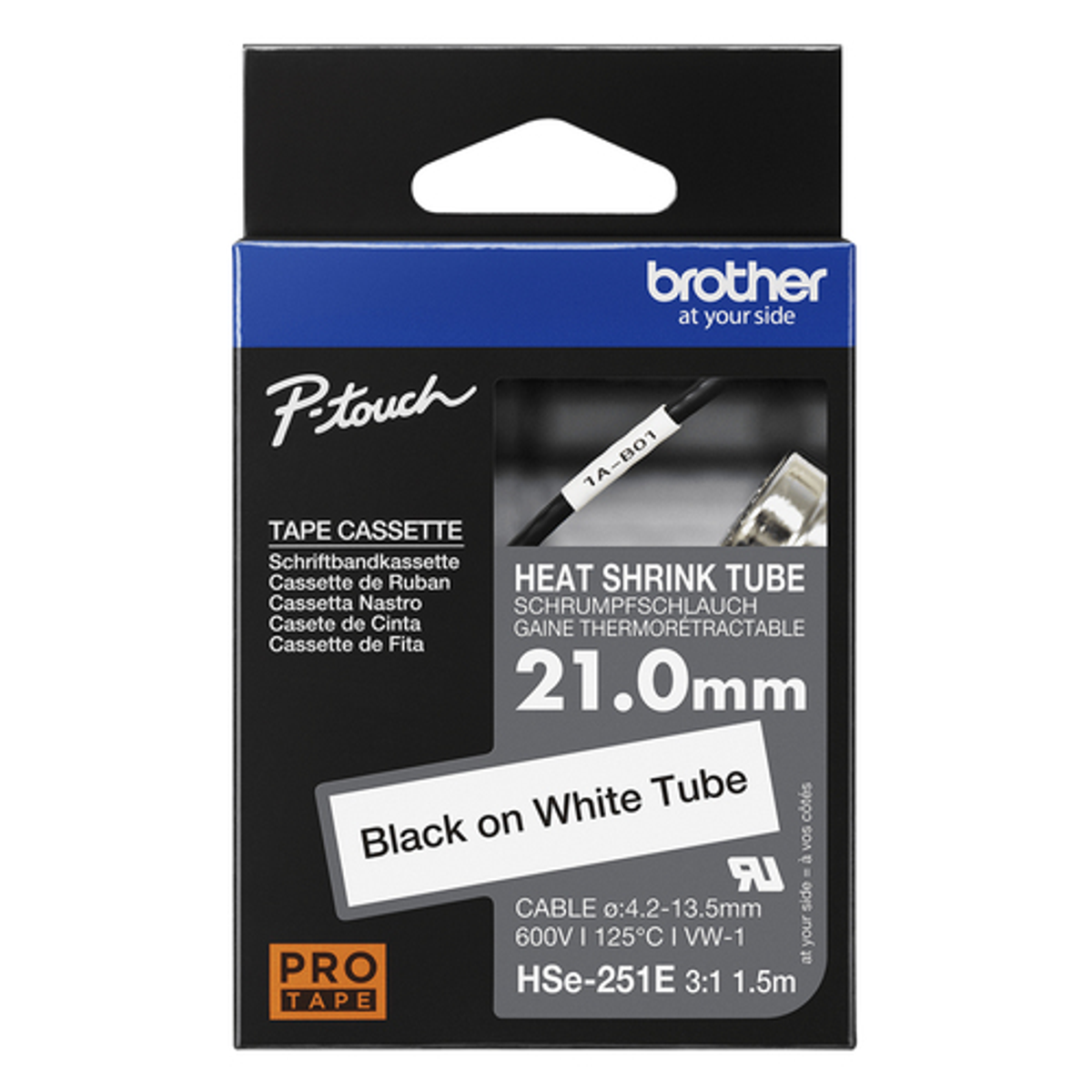 Cinta para rotuladora Brother Negro sobre blanco HSE251E - vista 2