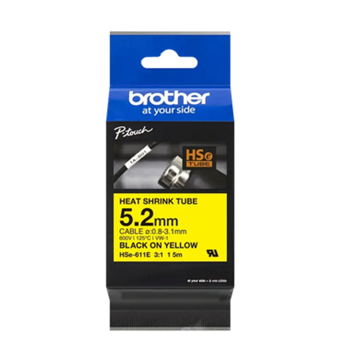 Cinta para rotuladora Brother Negro sobre amarillo HSE611E