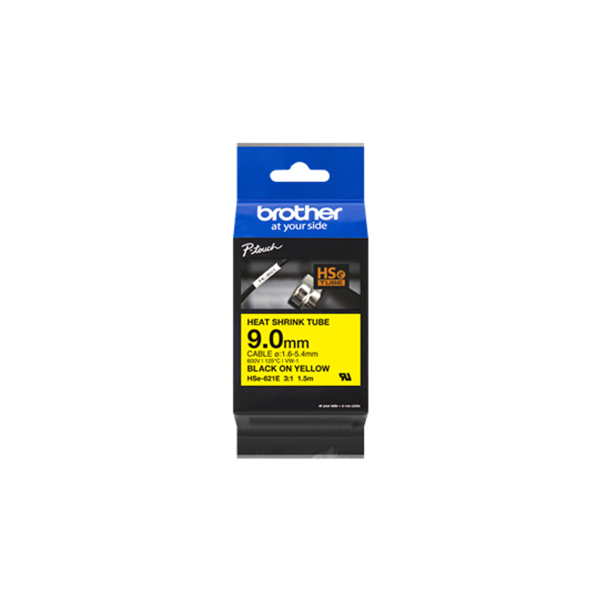 Cinta para rotuladora Brother Negro sobre amarillo HSE621E
