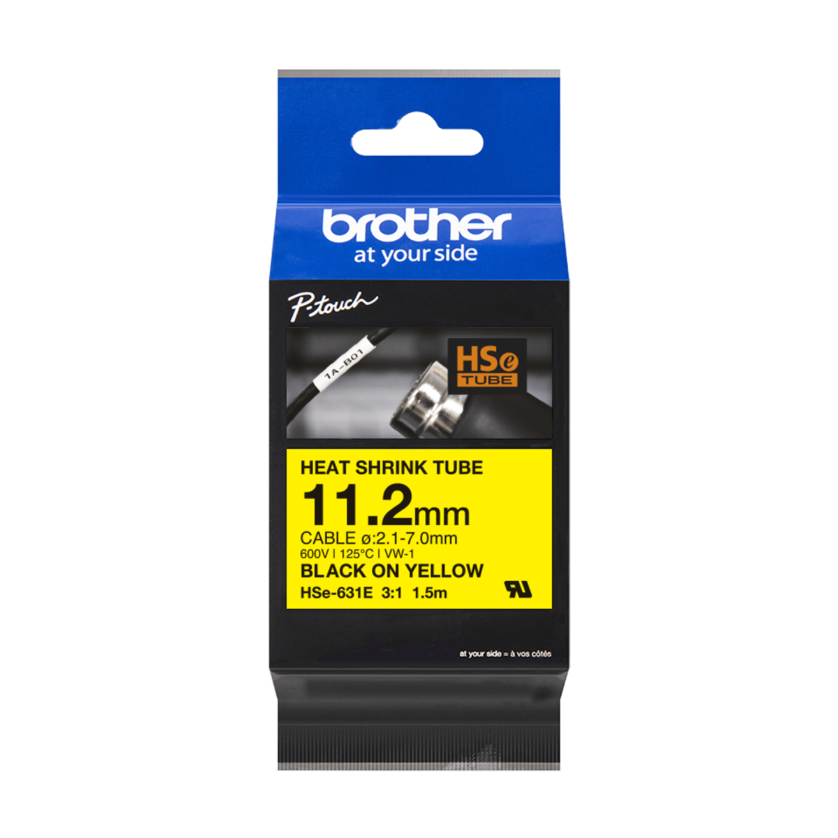 Cinta para rotuladora Brother Negro sobre amarillo HSE631E