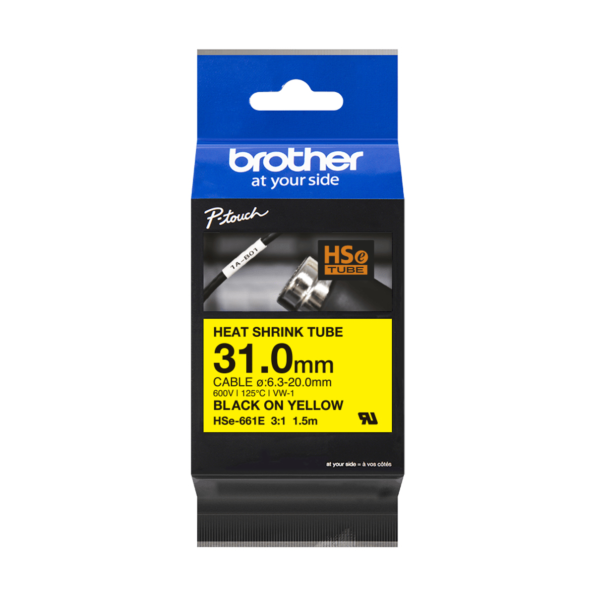 Cinta para rotuladora Brother Negro sobre amarillo HSE661E