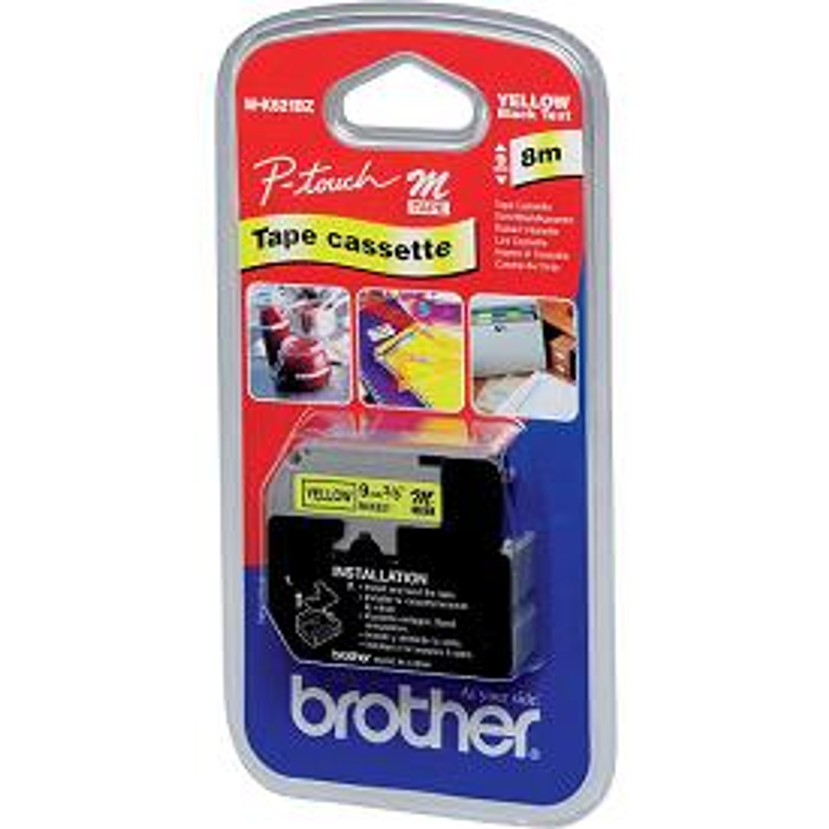 Cinta para rotuladora Brother 9 mm Negro sobre amarillo MK621BZ