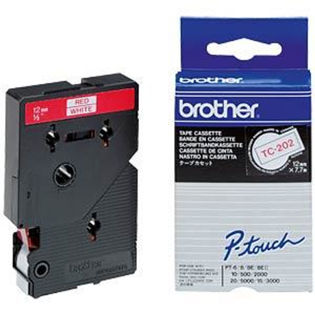Cinta para rotuladora Brother 12 mm Rojo sobre blanco TC202
