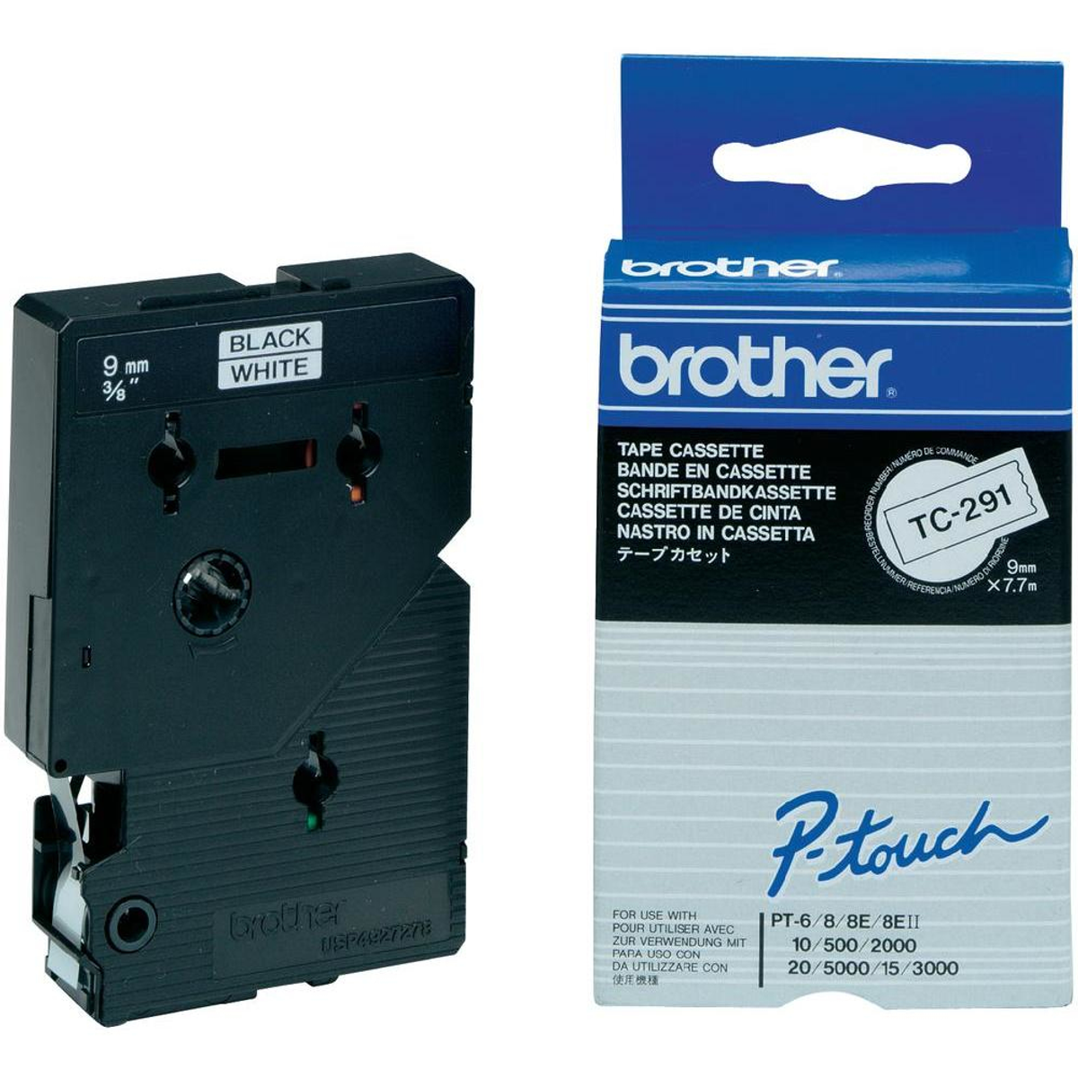 Cinta para rotuladora Brother 9 mm Negro sobre blanco TC291