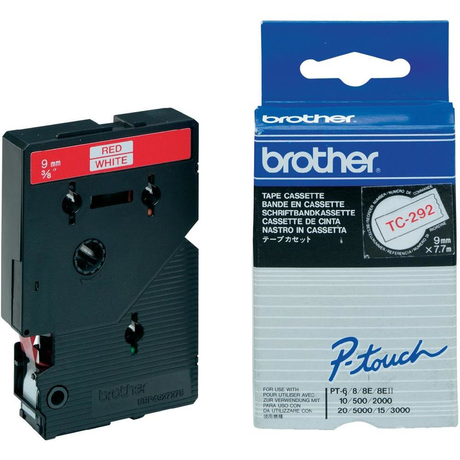 Cinta para rotuladora Brother 9 mm Rojo sobre blanco TC292