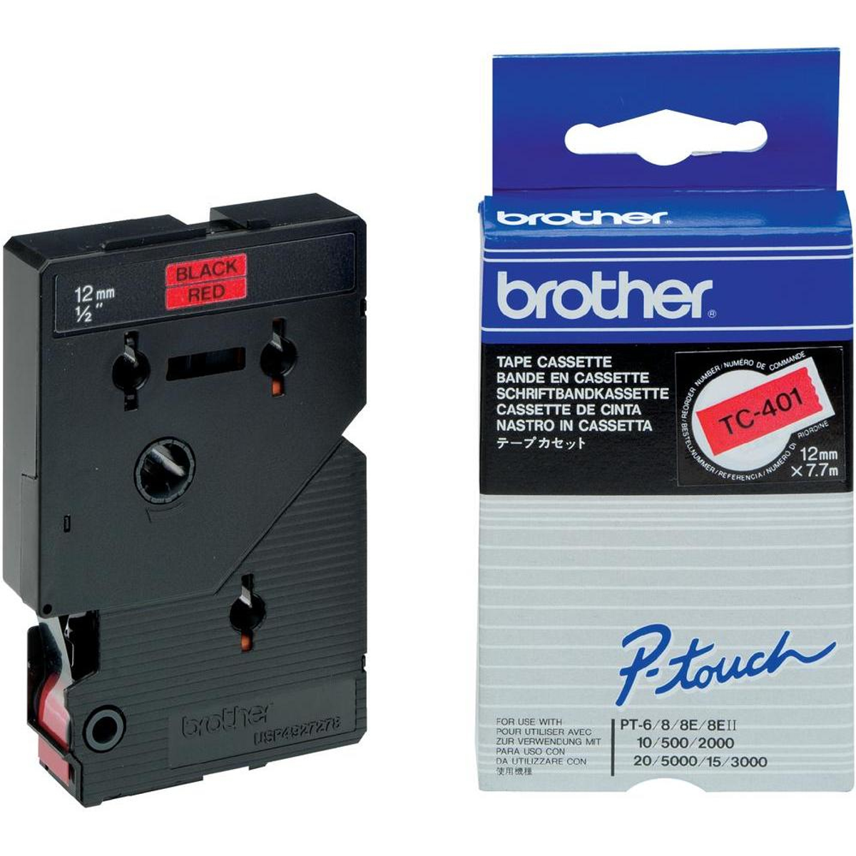 Cinta para rotuladora Brother 12 mm Negro sobre rojo TC401
