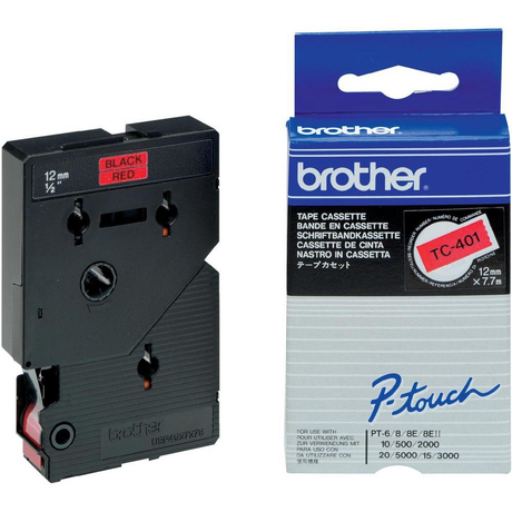 Cinta para rotuladora Brother 12 mm Negro sobre rojo TC401