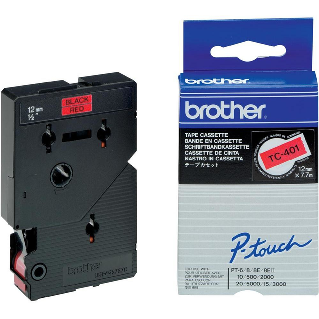 Cinta para rotuladora Brother 12 mm Negro sobre rojo TC401
