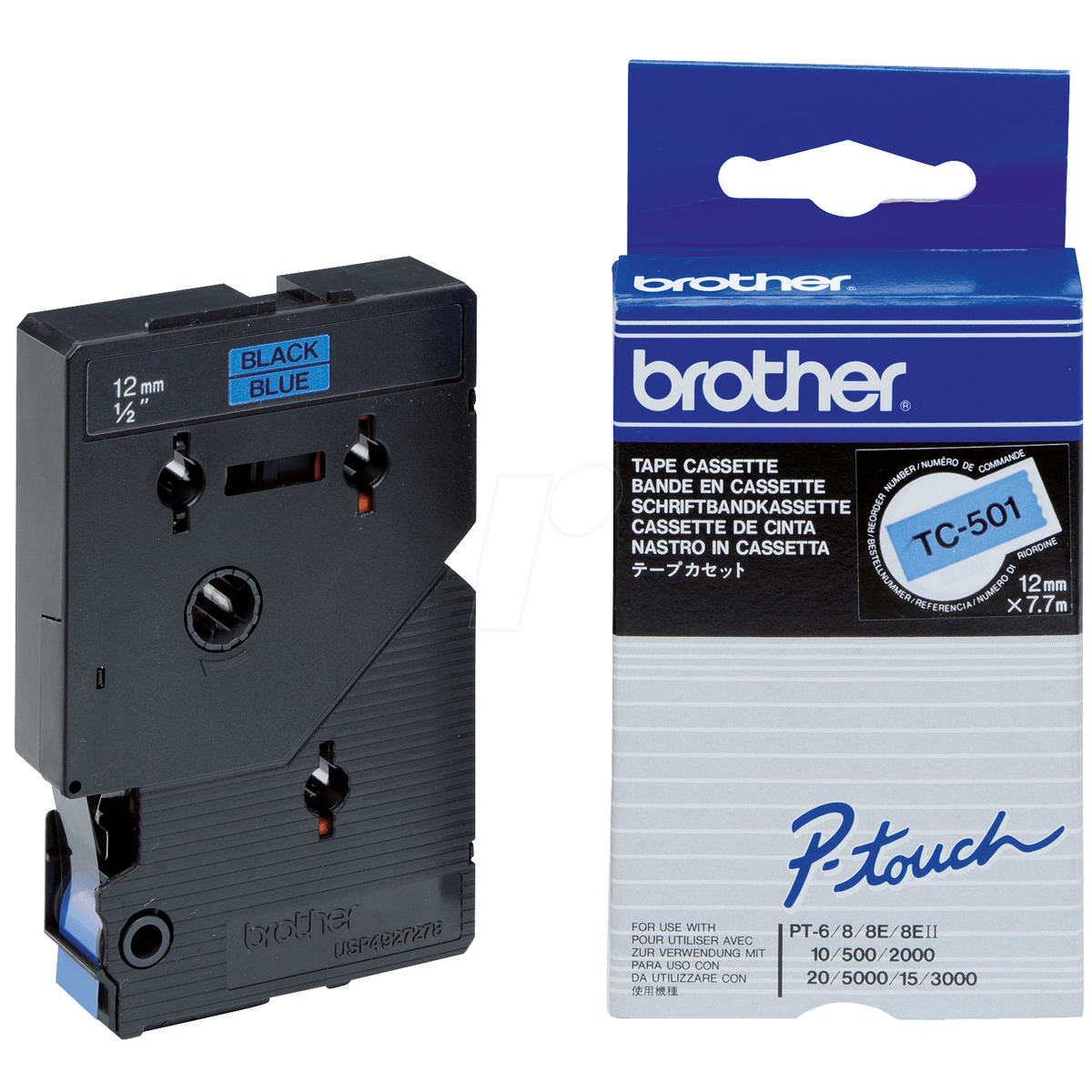 Cinta para rotuladora Brother 12 mm Negro sobre azul TC501