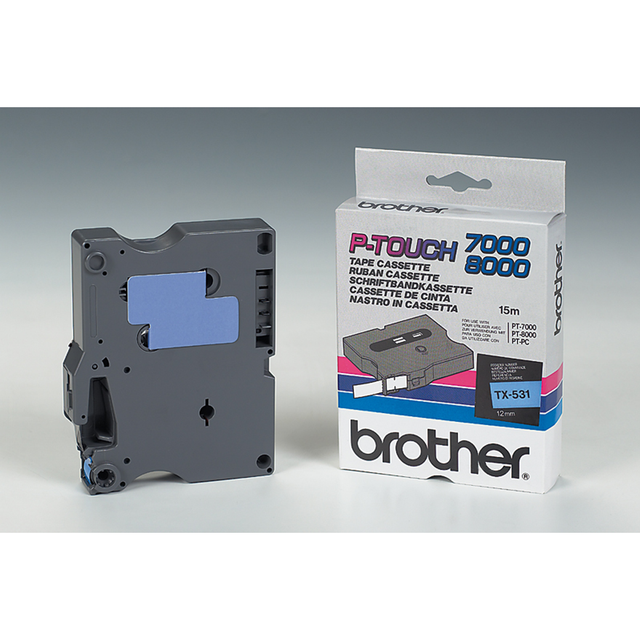 Cinta para rotuladora Brother 12 mm Azul y Negro TX531