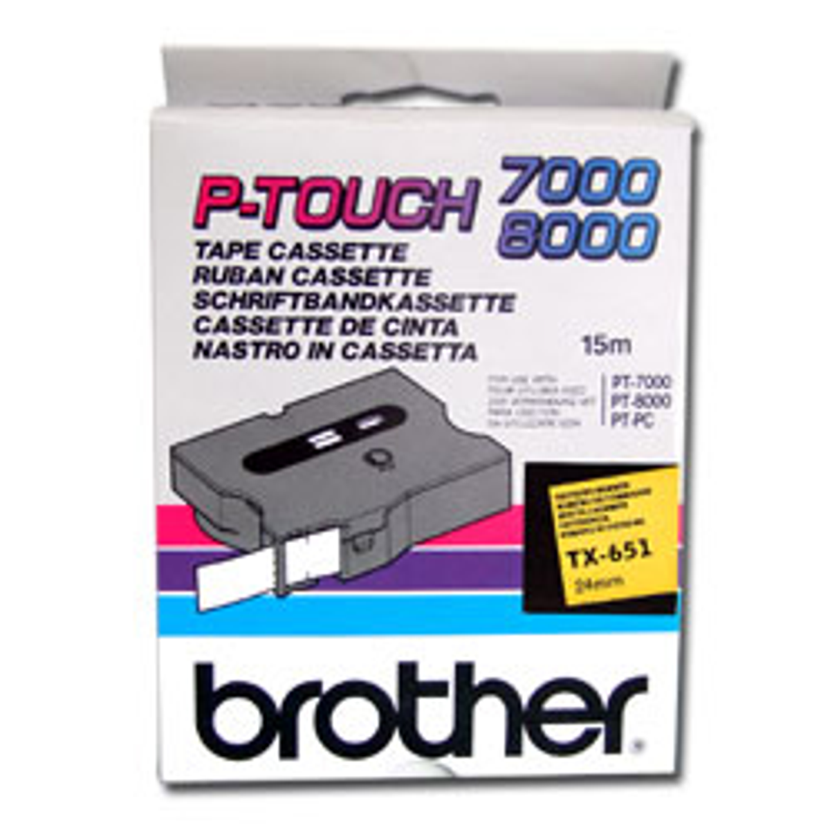 Cinta para rotuladora Brother 24 mm Negro sobre amarillo TX651